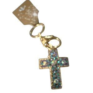 Gold Cross Keychain with Multicolor Crystals